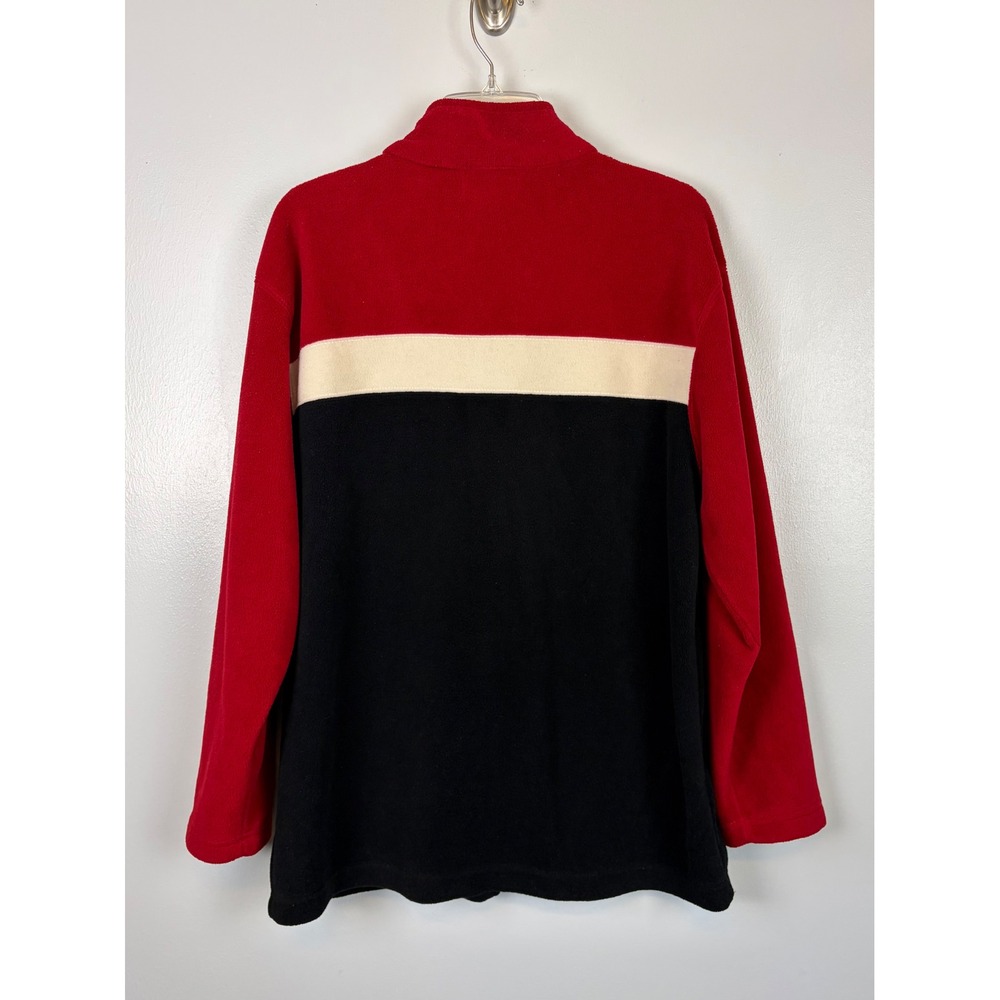 Lauren Ralph Lauren Fleece Jacket Medium Red Black Colorblock Full Zip Mock Neck - Picture 6 of 8